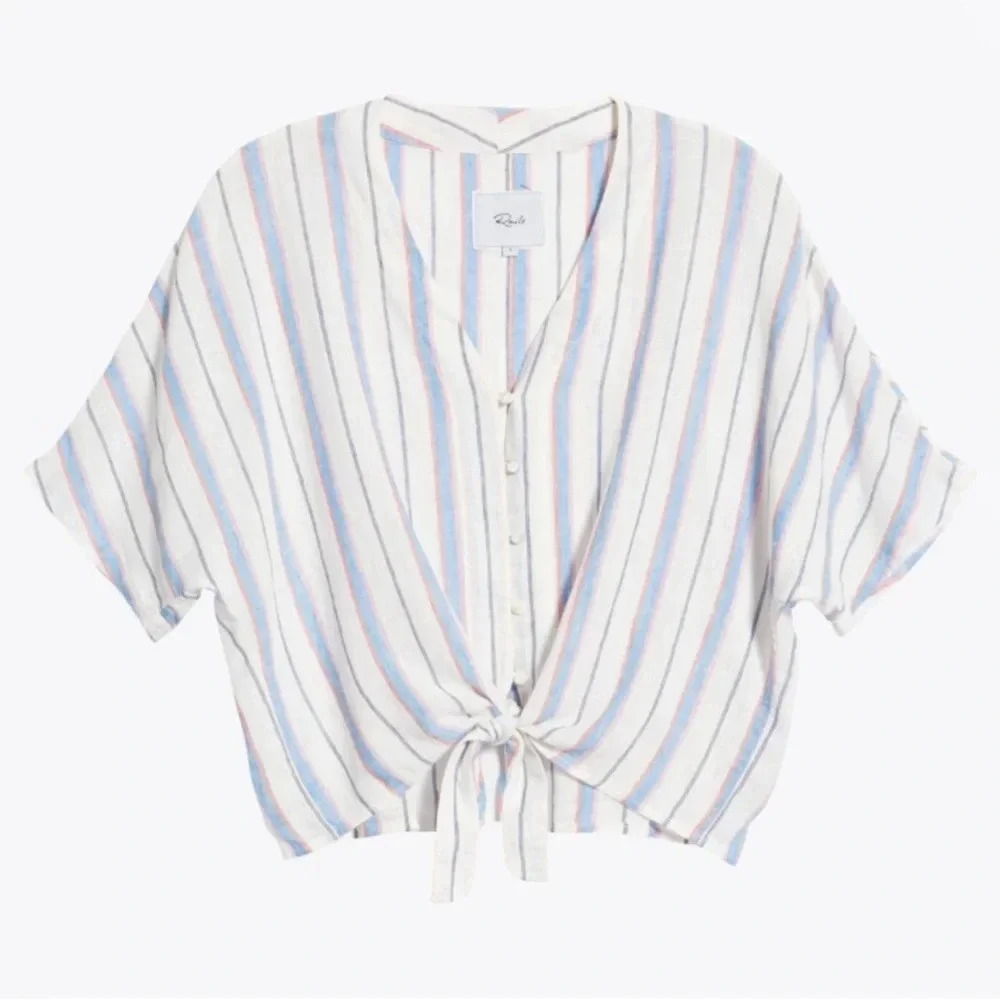 NWT Rails Thea Tahiti Strip Linen Button-up Tie Shirt Small - Picture 6 of 10
